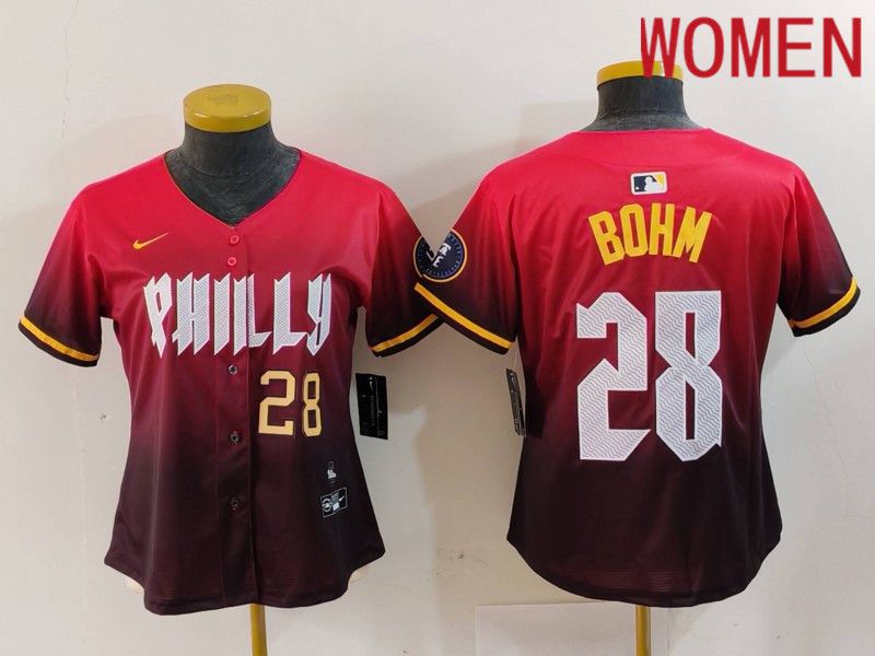 Women Philadelphia Phillies #28 Bohm Red City Edition 2024 Nike MLB Jersey style 3->women mlb jersey->Women Jersey